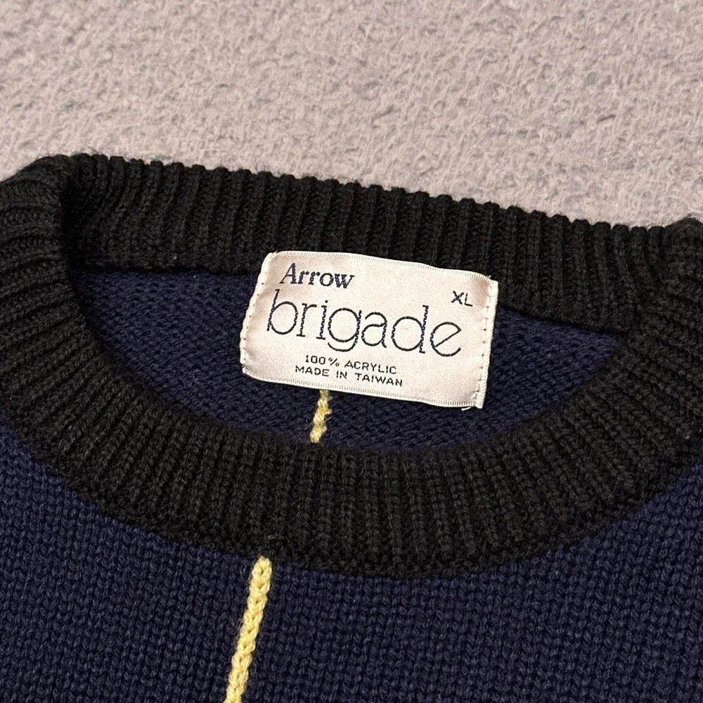 Vintage Arrow‎ Brigade Sweater Men's XL Windowpane Plaid Pullover 80s Grandpa
